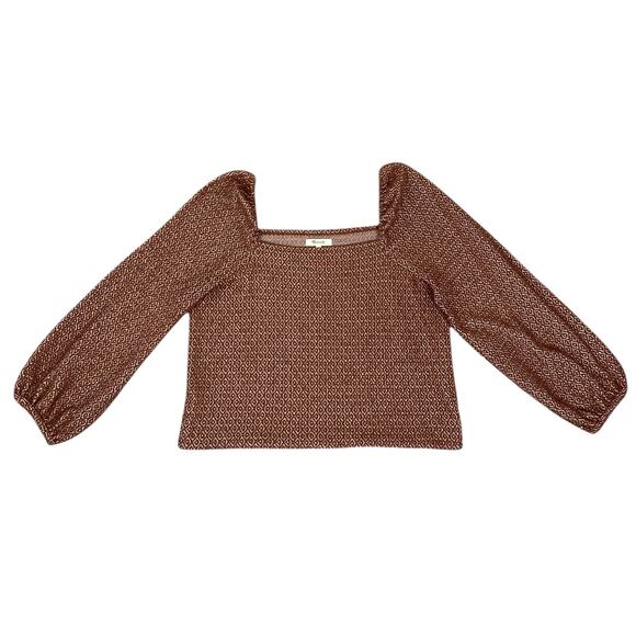 Madewell Jacquard Puff-Sleeve Crop Top Dark Merlot Large Casual Fall Staple - Picture 5 of 13